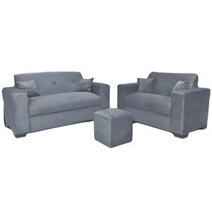 Sofa Finezzi Roma 3 + 2 + Puff Veludo Suede Grafite