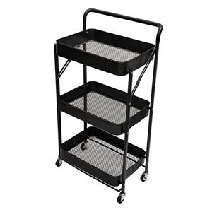 Organizador Clink 3 Andares Rodas Preto Ferro e Plastico Pp 40cm X 29cm X 88cm